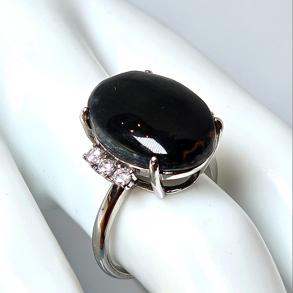 Natural Blue Tiger Eye & CZ 925 Sterling Silver Ring - Picture 6 of 10